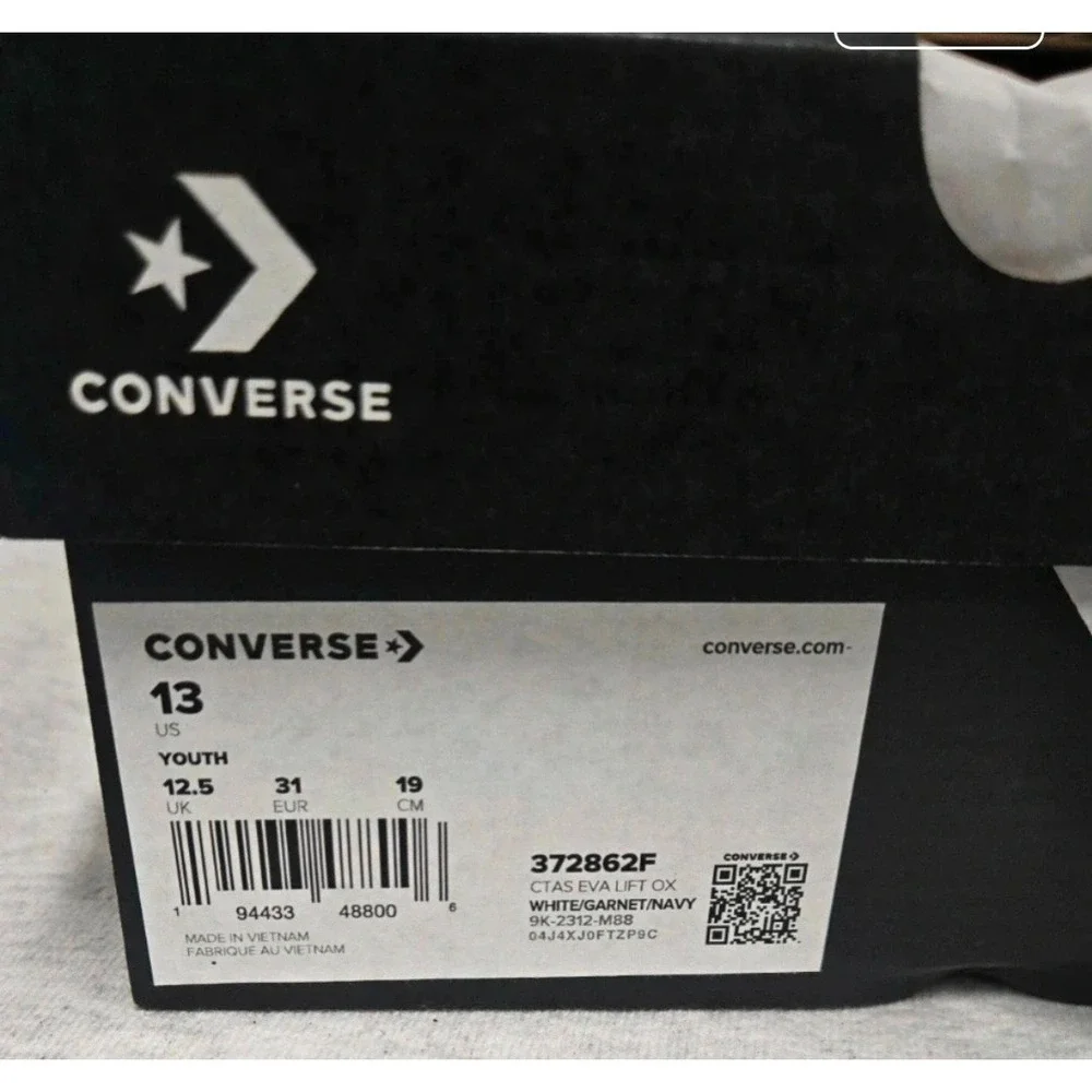 Converse Chuck Taylor All Star EVA Lift Ox White Youth Sneakers 372862F Size 13